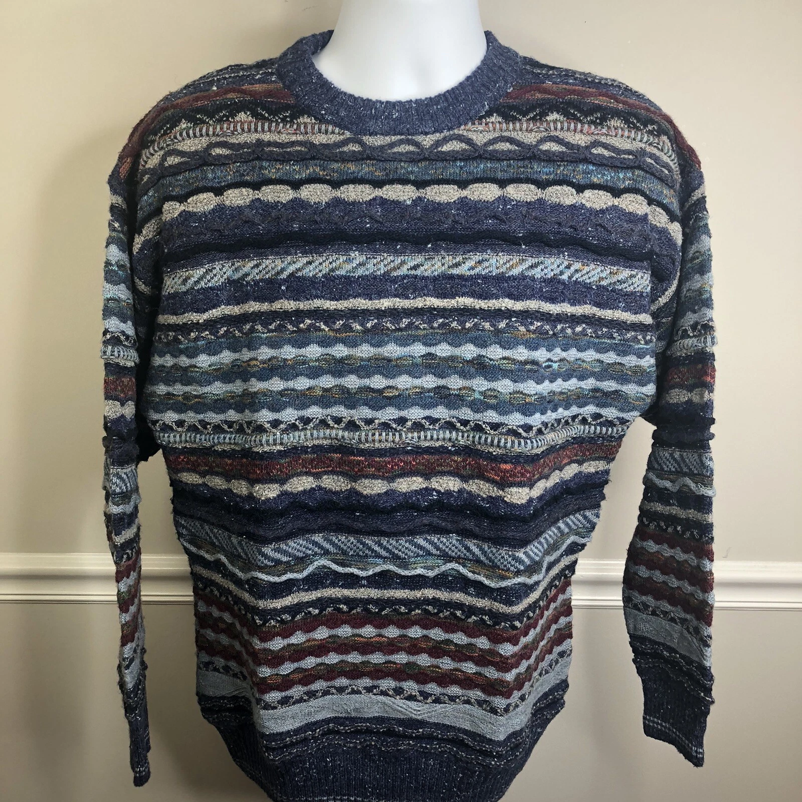 Tris Line Wool Blend large Men’s weater Made In Italy Multicolored Vintage 90s