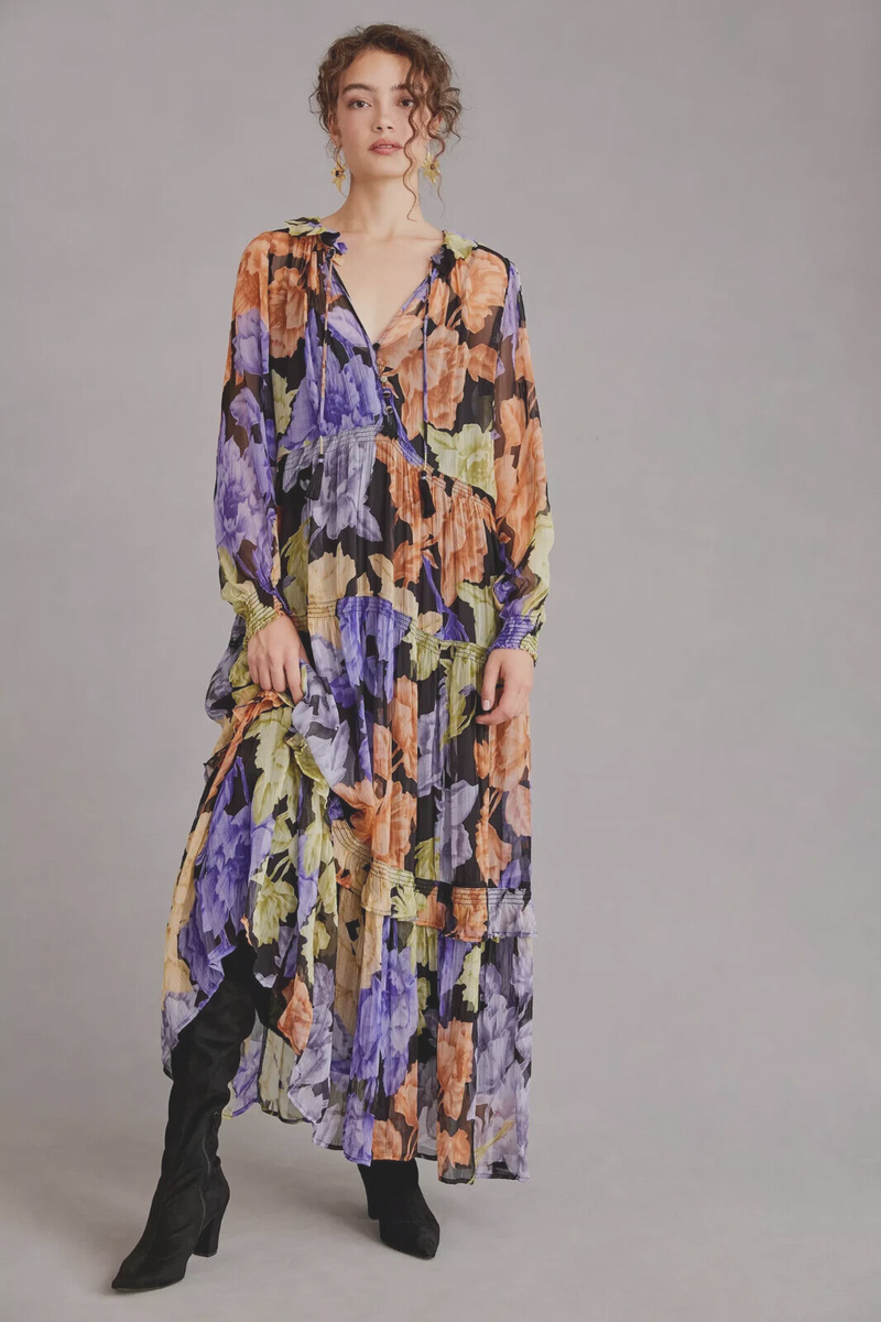 white christmas dresses Lavender Floral Chiffon Sash Tie Wrap Maxi Dress – PinkBlush main image 1