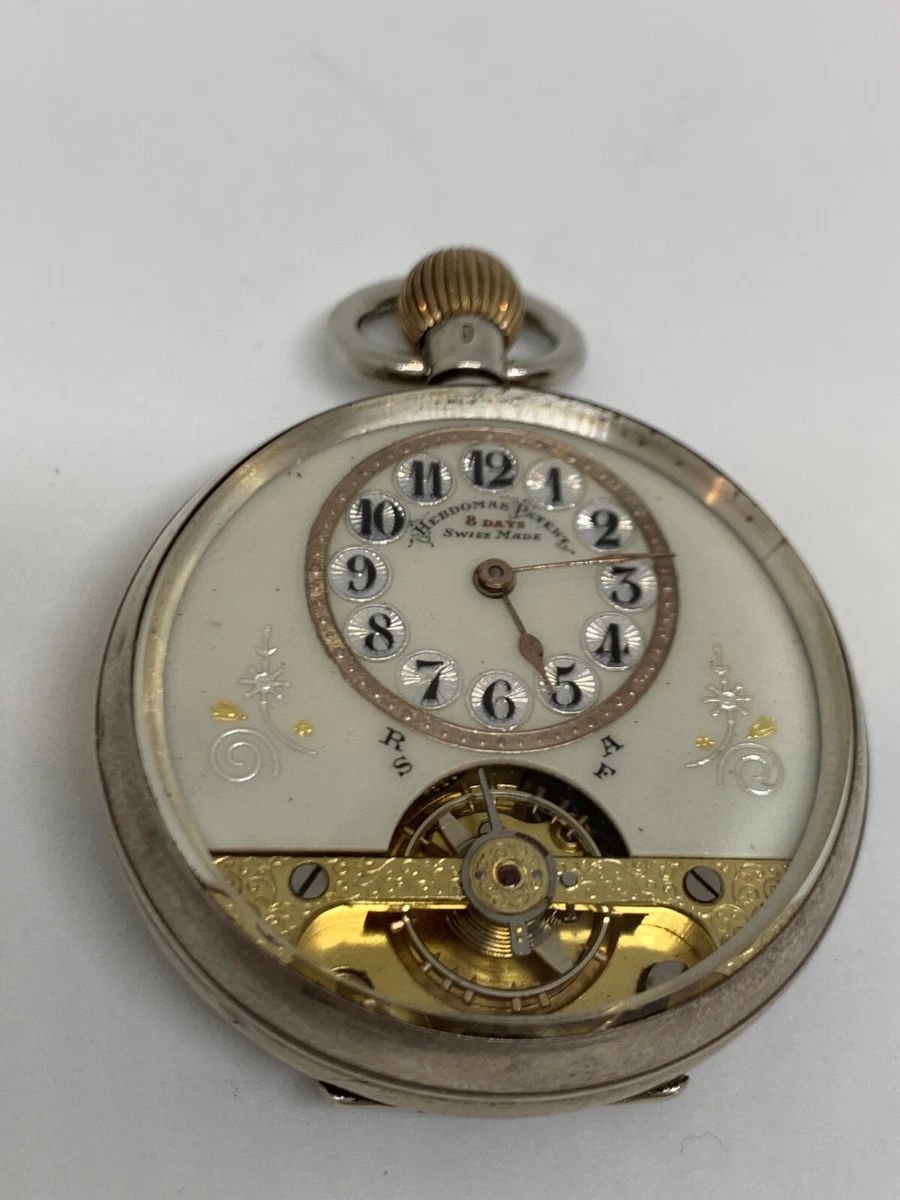 Antique Hebdomas 8 Days Solid Silver Pocket watch. SERVICED Swiss made