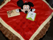 DISNEY SECURITY BLANKET MICKEY MOUSE KIDS PREFERRED RED HEADS LOGOS CRINKLE EARS
