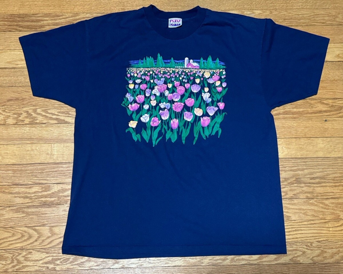 Vtg 90s Tulip Farm Netherlands Nature Flowers Single Stitch T