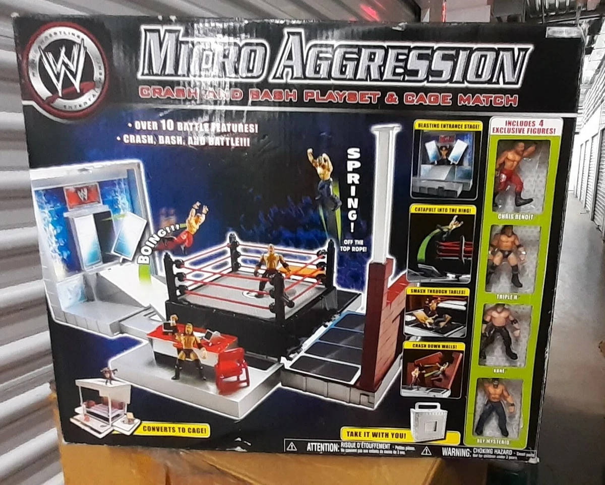 WWE Jakks Micro Aggression Crash Bash Playset Cage Match Ring w Chris Benoit