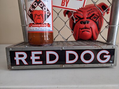Vintage Red Dog Protected By Fence Light Up Beer Sign - Plank Road