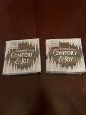 Boston International 3 Ply  Cocktail Napkins Christmas Theme Comfort & Joy X2