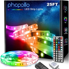 25Ft 5050 LED Strip Light 44 Keys IR Remote Multicolor for Bedroom Decor