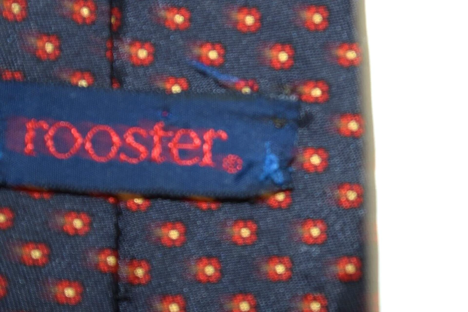 Neck Tie VTG Rooster 60s Navy Red Yellow Flower Foulard TriAcetate Tie 53.5 x 3" - Image 4 of 4