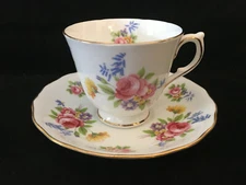 Vintage Melba Cup & Saucer Pink Roses China England Gold Trim