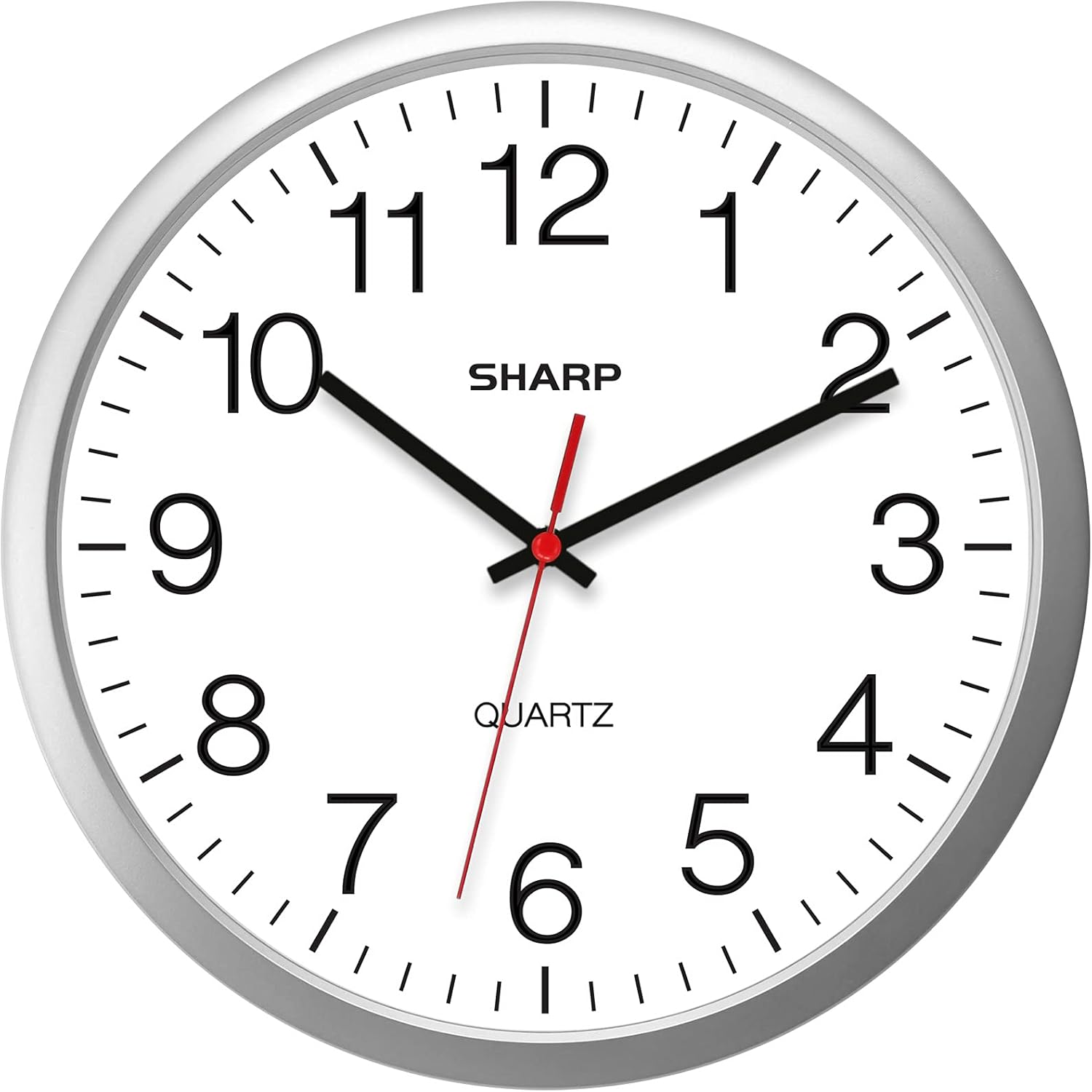 Wall Clock – Silver, Silent Non Ticking 14 Inch Quality Quartz Battery Operated-image