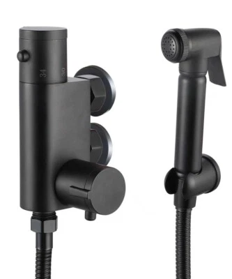 KBPLUMB-BATHWARE Douche Bidet Shattaff Black Muslim Shower Spray Brass Thermostatic Kit Set