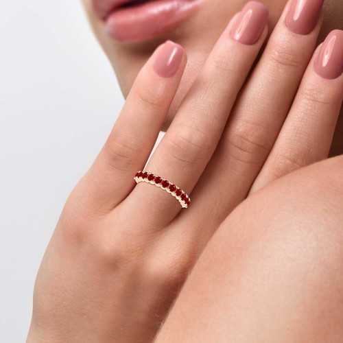 Ruby Anniversary Ring In 14K White Gold (1.21 CTW), Half Eternity Ruby Band - Picture 3 of 12