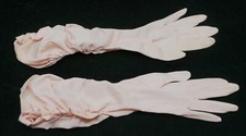 VINTAGE WEAR RIGHT USA PINK WOMEN'S NYLON DRESS GLOVES, SIZE 7, w GATHERS
