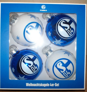 Boules De Noël FC Schalke 04 - Lot De 10 Boules En Verre 3 Cm - Couleurs Bleu Et Blanc - Décoration Sapin