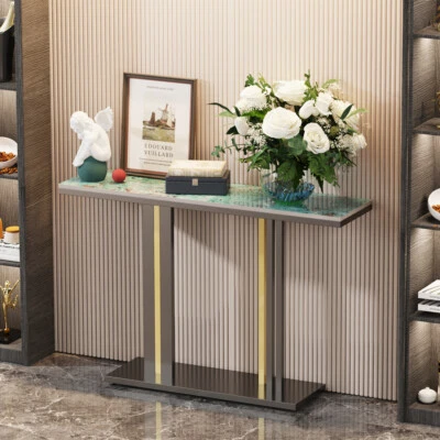 Luxury Emerald Marble Console Table Narrow Entryway Accent Table Chic Metal Legs - Image 1 of 4