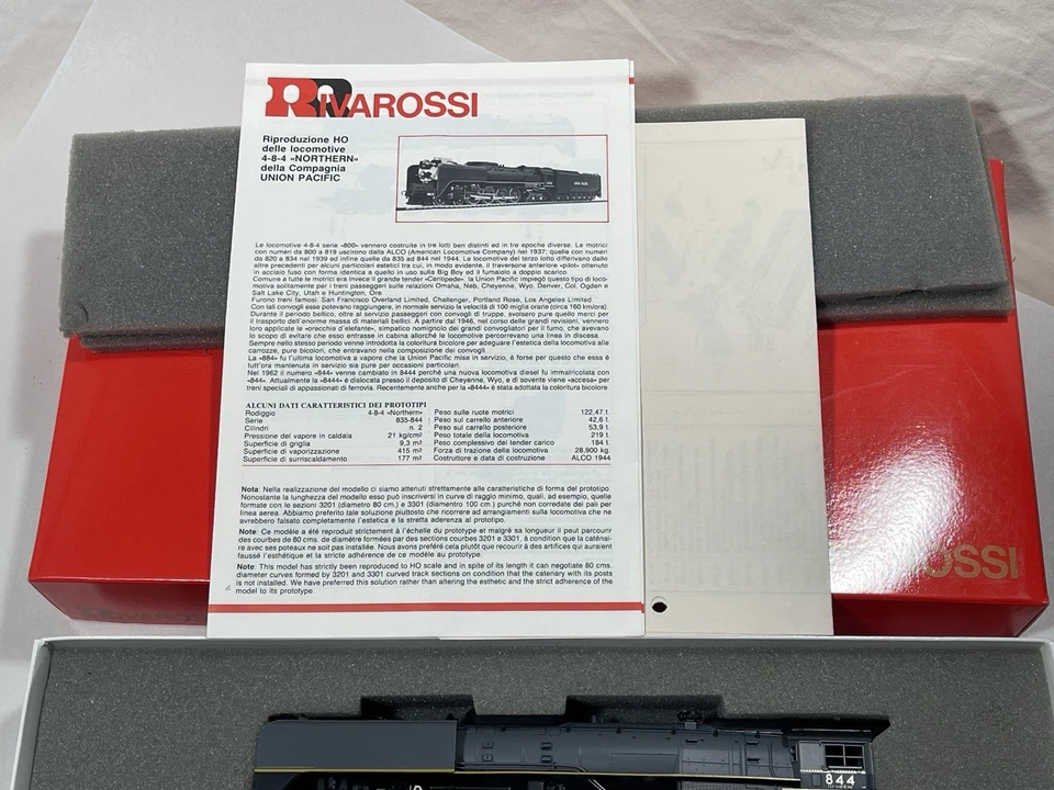 Vintage Rivarossi NOS 4-8-4 FEF Locomotive Union Pacific 844 Grey NIB Early Prod - Image 4 of 4