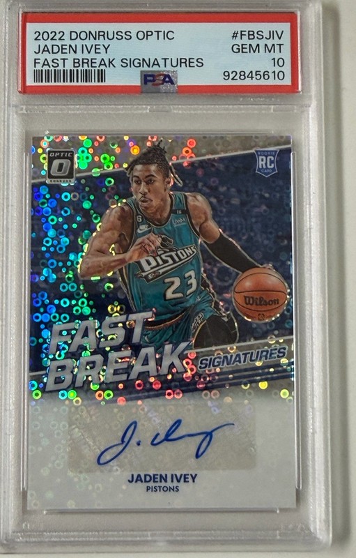 2022-23 Donruss Optic Jaden Ivey Fast Break Signatures PSA 10 Auto Rookie