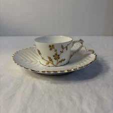 Haviland Limoges Tea Cup And Unmarked Saucer Floral With Gold Trim