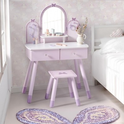 ROBUD Kids Vanity Table and Chair Set, Girls Vanity Set with Mirror... Fast Ship