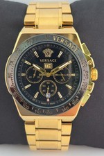 Working Versace Chronograph Black Dial with Date Men's Wristwatch GP Band & Case