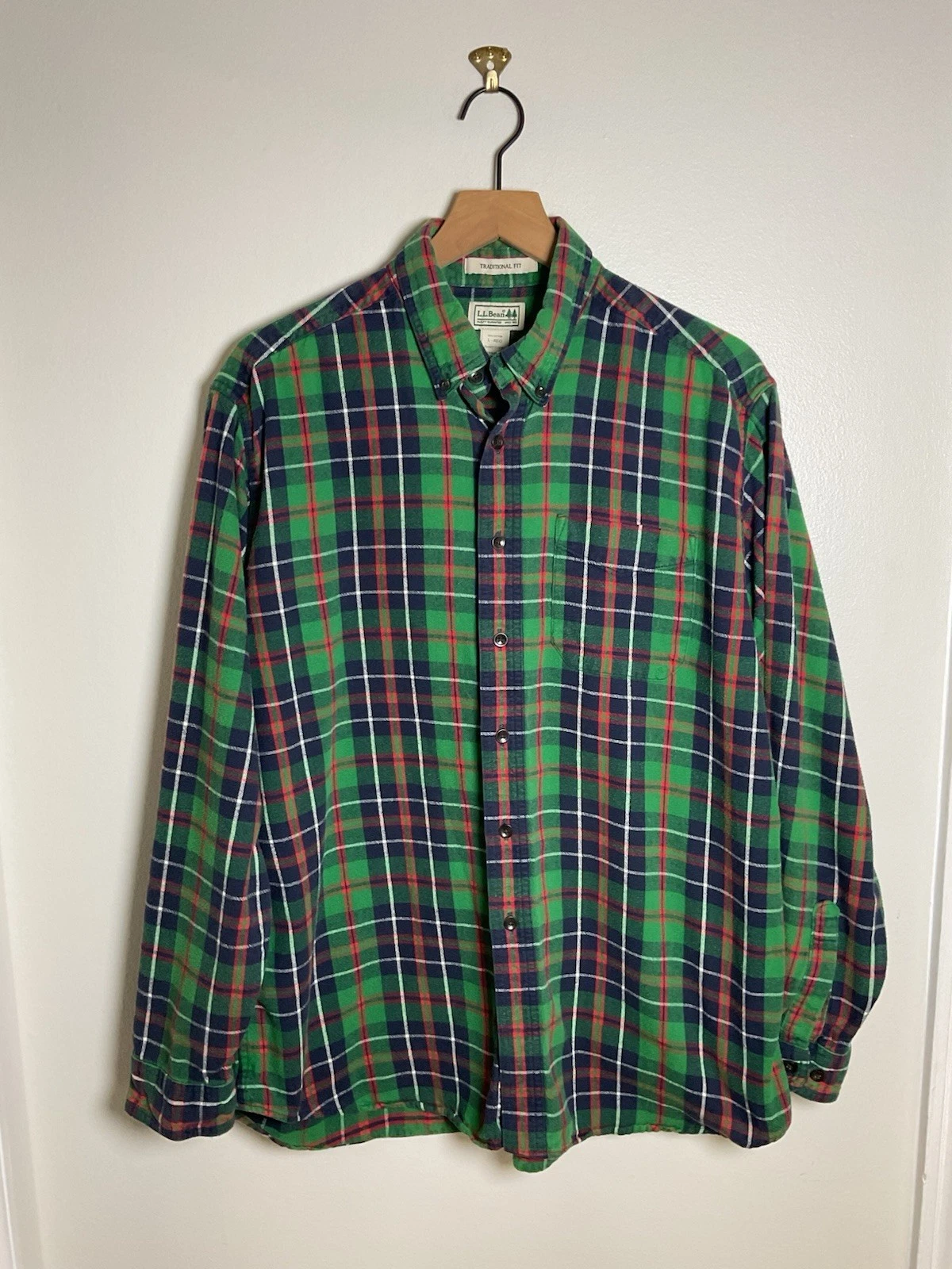Vintage L.L. Bean Button Down Multicolor Plaid Flannel Shirt Outdoors VTG Retro