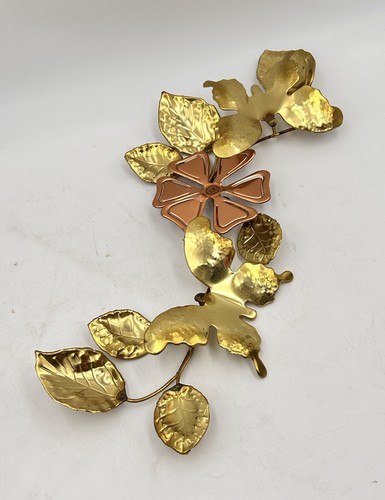 VTG Floral Brass Copper Wall Decor Metal Art Leaves, Blossoms & Butterflies MCM - Picture 13 of 14