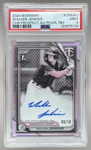 Walker Jenkins 2024 Bowman Chrome Pearl Refractor 1st RC Auto 3/10 PSA 9