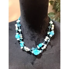 Women's Blue Beaded Statement Necklace Ocean Style Lobster Clasp Fashion Jewelry