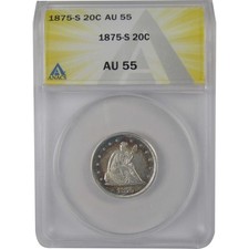 1875 S Seated Liberty Twenty Cent Piece AU 55 ANACS Silver SKU:CP142