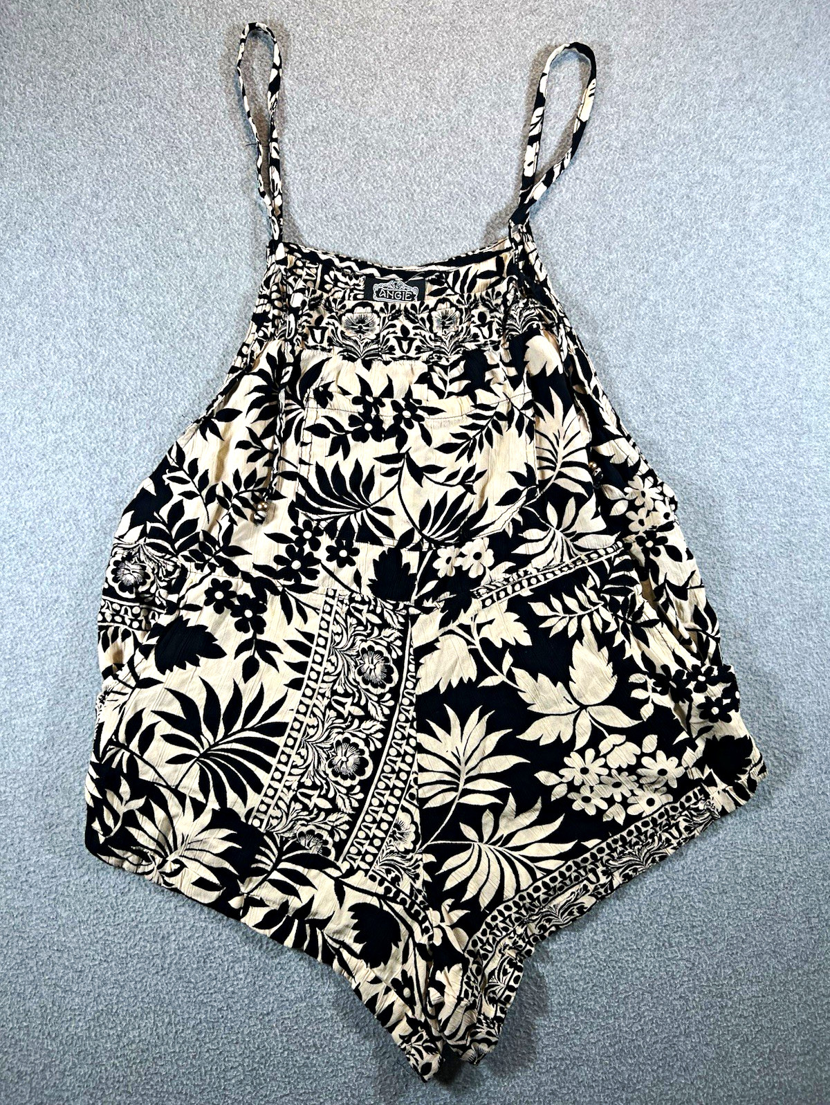 Angie Floral Print Romper Black White Boho Festival Rayon Size Small