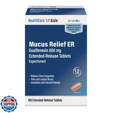 HealthCareAisle Guaifenesin 600 mg Extended Release - 100 Tablets - Mucus Rel