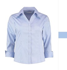 Kustom Kit Damen Bluse 3/4 Arm knopfloser Kragen tailliert Oxford KK710 NEU