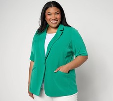 GRAVER Susan Graver Sz SMALL LK Fusion Elbow-Sleeve Blazer A479197 GREEN