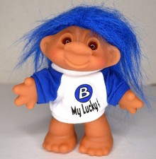 1986 THOMAS DAM LUCKY BINGO TROLL 5" DOLL BLUE HAIR B MY LUCKY SHIRT
