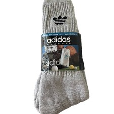 Adidas Trefoil Vintage 80s 90s Gray Knit Crew Socks Mens Size 10-13 Made In USA