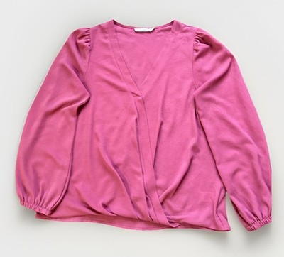 Lush Womens Sz S Draped Front Long Sleeve Blouse Rose V Neck