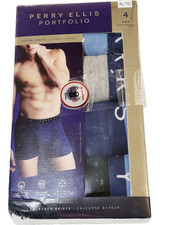 Perry Ellis Men's X-Large (40-42) 4-Pack Cotton Stretch Boxer Briefs Blue Black