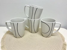 Corelle Simple Lines 4 Porcelain Coffee Tea Mugs Cups White Black Coordinates