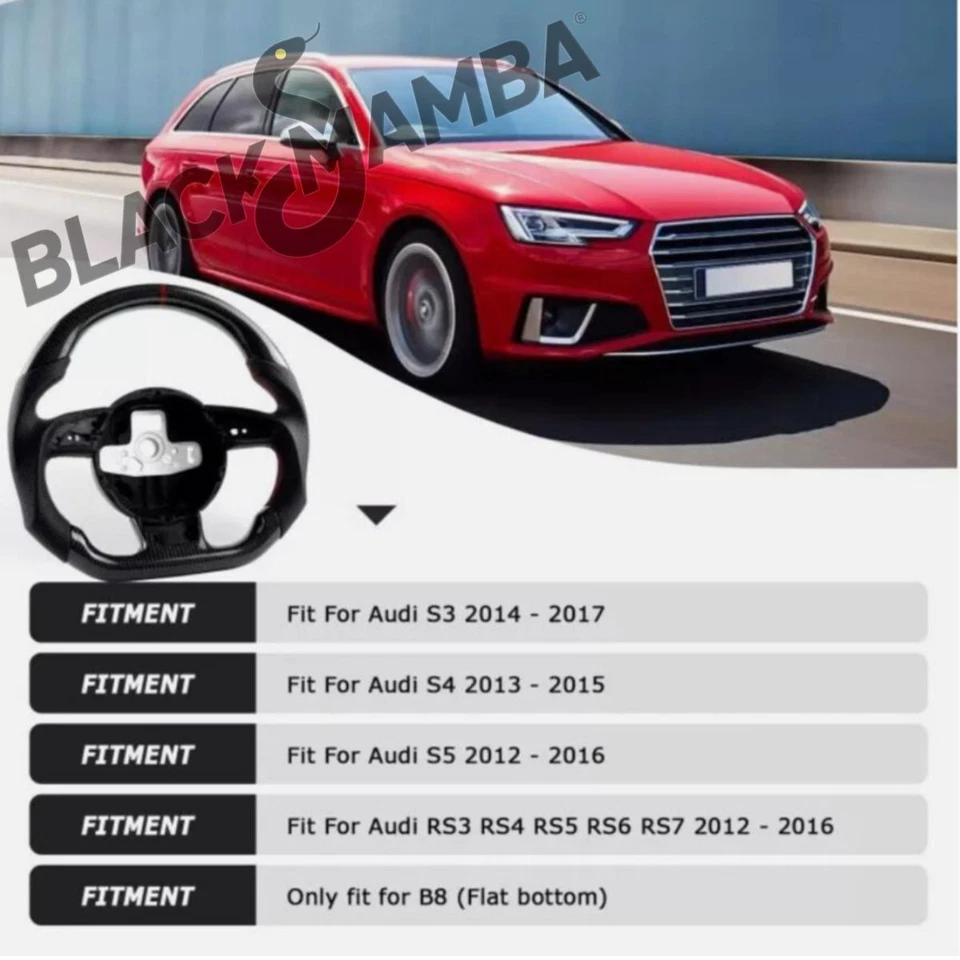 For Audi S3 S4 S5 RS3 RS4 RS5 RS6 12+ Steering Wheel Upgrade Carbon Fiber Foto 3 de 4