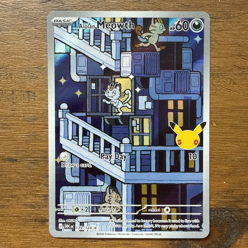 Pokemon TCG Alolan Meowth 139/128 Holo IR 30th Celebration Classic Collection NM