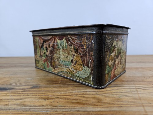 ANTIQUE HUNTLEY & PALMERS “QUEEN OF INDIA” BISCUIT TIN MIRRORED LID c. 1900-1910 - Picture 18 of 24