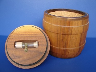 Vintage Decatur Industries 8'' Walnut Smoking Tobacco Barrel Humidor USA