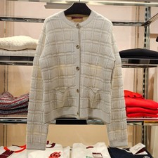 [Neu] Gucci GG Wolle Karomuster Jacquard Cardigan – White/Gold – Gr. L