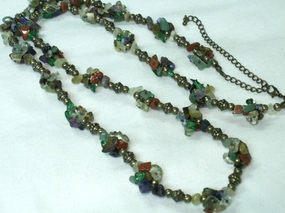 Cookie Lee 金色,玻璃和宝石簇项链,Ameyst,Jasper,Sodalite — 第 2/4 张图片