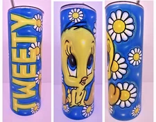 Tweety Bird Puffy 20oz Tumbler Stainless Steel Cup Mug w/Straw Lid