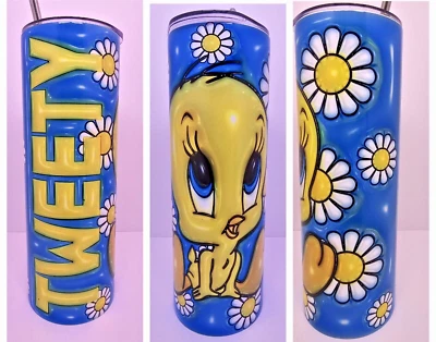 Tweety Bird Puffy 20oz Tumbler Stainless Steel Cup Mug w/Straw Lid