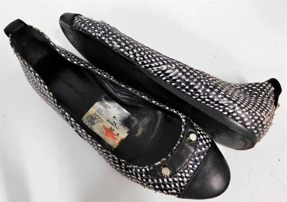 Balenciaga Paris Arena Black White Genuine Snakeskin & Leather Flats Italy 36 - Image 2 of 4