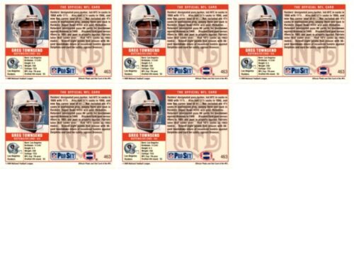 (5) 1989 Pro Set #463 Greg Townsend Los Angeles Raiders Card Lot - Picture 2 of 2