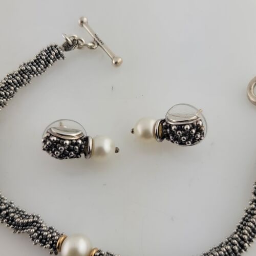 Sterling MICHAEL DAWKINS Set Bracciale & Orecchini Perle 14k & Design Granulazione - Foto 4 di 8
