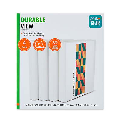 Durable View 1'' D-Ring Binder, White, 4 Count,Durable