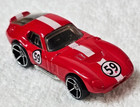 HOT WHEELS SHELBY COBRA DAYTONA #59 RED 1:64 DIECAST 3" RACE CAR W/ WHITE STRIPE