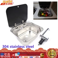 RV Caravan Camper Stainless Steel Hand Wash Basin Kitchen Sink w/ Lid+Faucet Kit